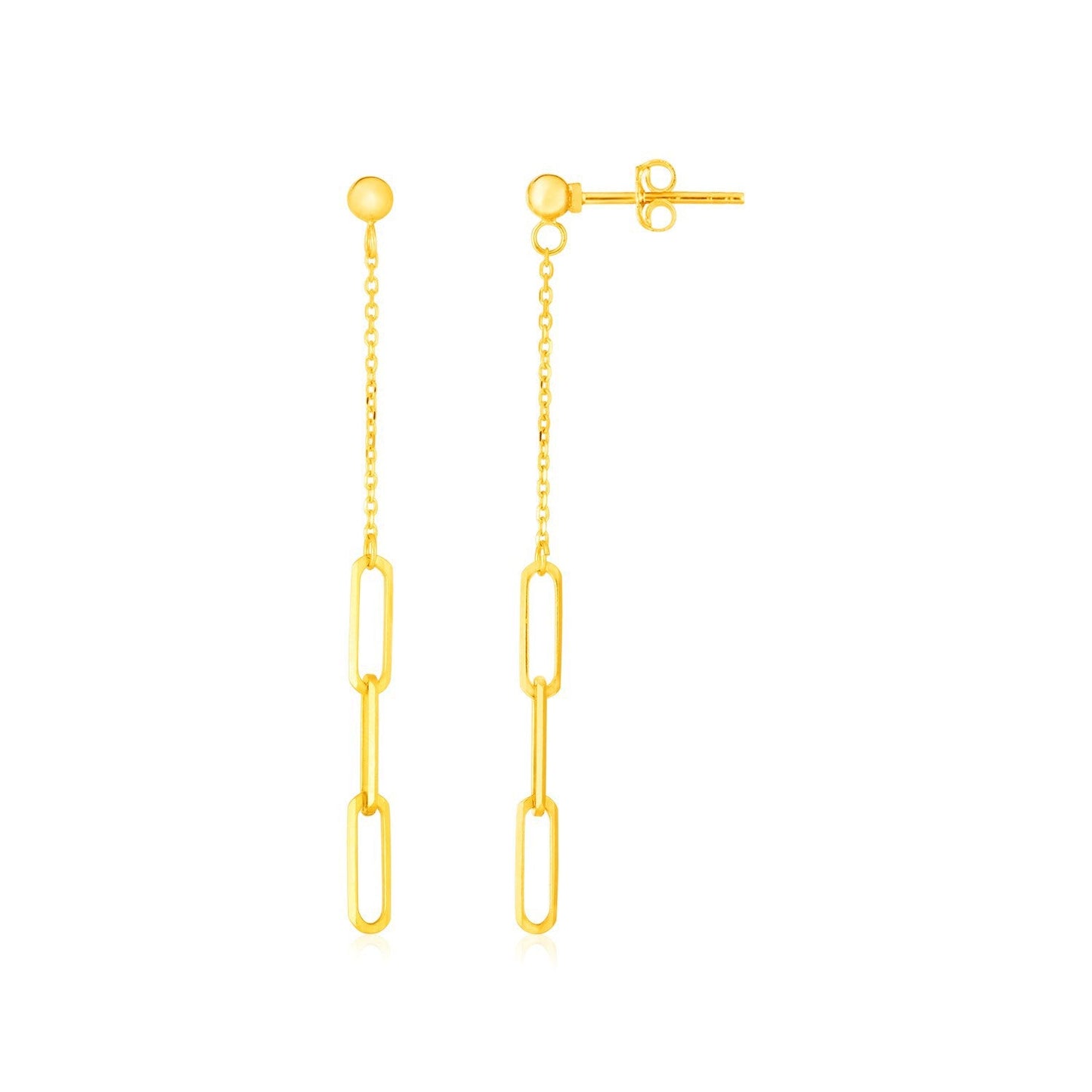 Pendientes de cadena de eslabones finos y de eslabones Paperclip de oro amarillo de 14K