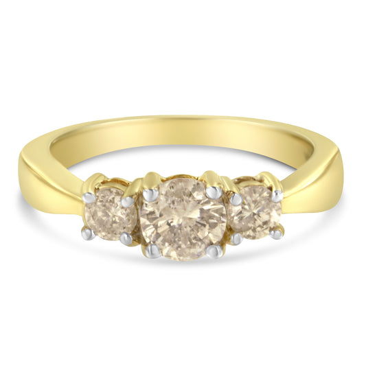 Anillo de banda de tres piedras con diamantes de oro amarillo de 10 qt (1,00 qt en total, color J-K, claridad I2-I3)