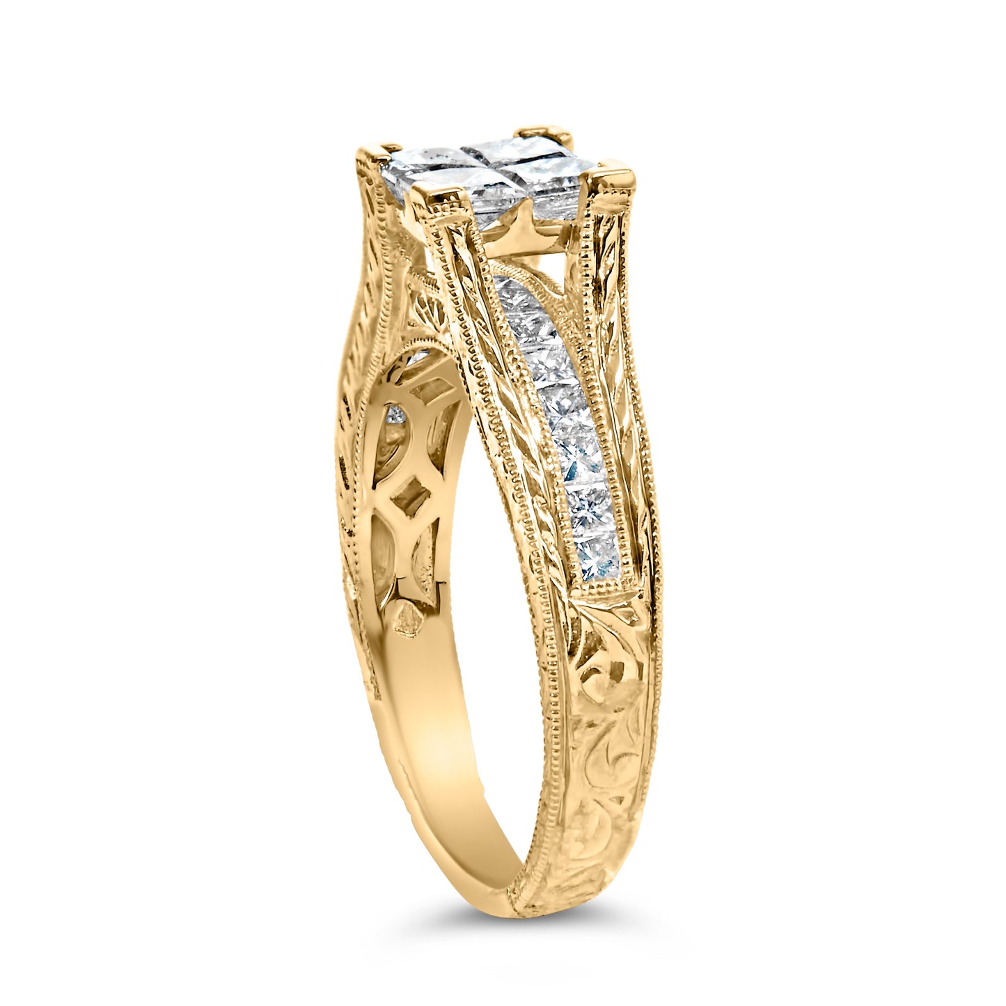 Anillo de compromiso de oro amarillo de 14 K con diamantes de princesa de 1,0 quilates (color G-H, claridad VS1-VS2) - Talla 7