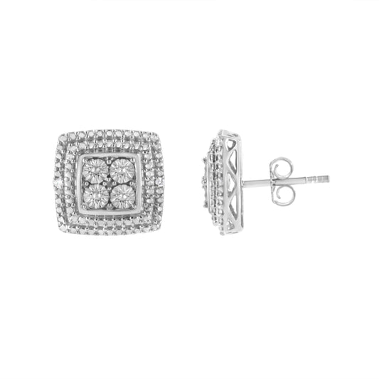 Pendientes de plata de ley bañados en oro amarillo, blanco y rosa de 10K con acentos de diamantes (Claridad I-J, Color I3)