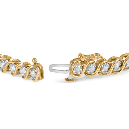 Pulsera de eslabones en espiral de oro amarillo de 10 qt con diamantes redondos de 3 qt (color I-J, claridad I1-I2), 19,05 cm