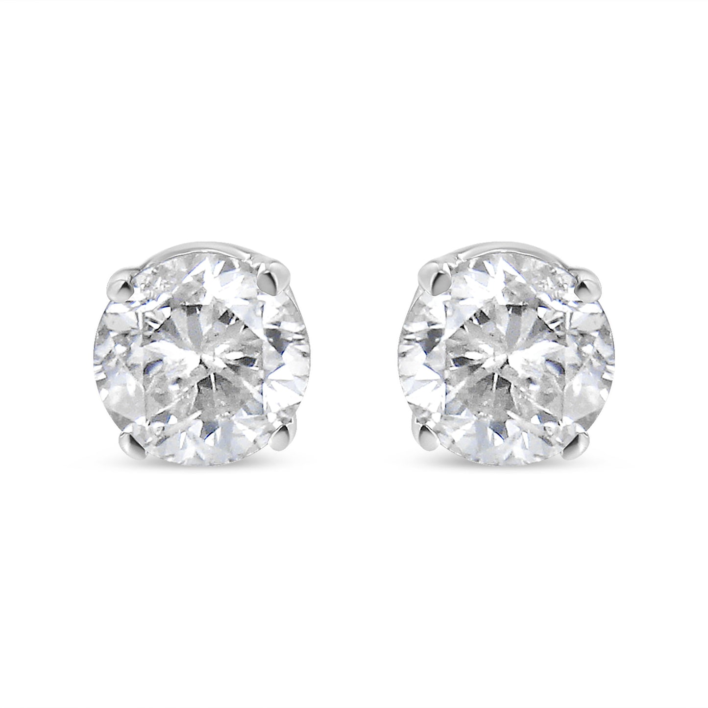 Pendientes de oro blanco de 14K con diamantes redondos de 1,00 Cttw de talla brillante, casi incoloros, con 4 garras clásicas (color H-I, claridad I1-I2)