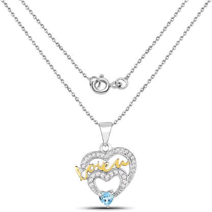 Colgante de plata de ley .925 con topacio azul suizo auténtico de 0,44 quilates y topacio blanco