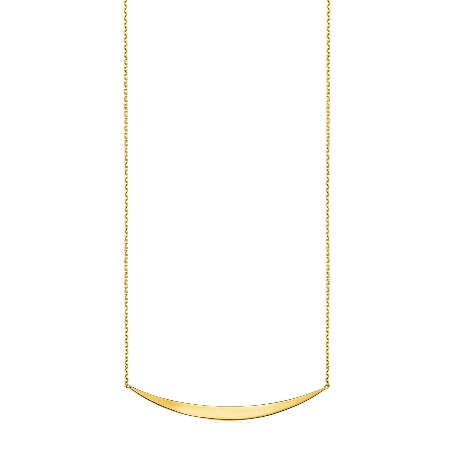 Collar de oro amarillo de 14k con colgante de barra curva pulida
