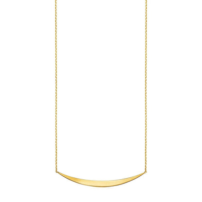 Collar de oro amarillo de 14k con colgante de barra curva pulida