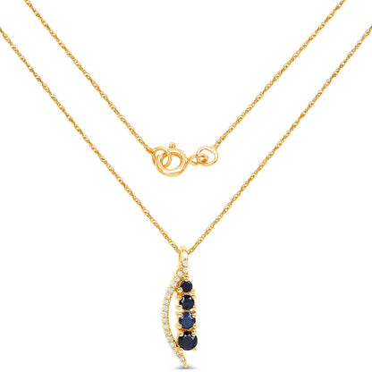 Colgante de oro amarillo de 14 quilates con zafiro azul auténtico de 0,40 quilates y diamante blanco