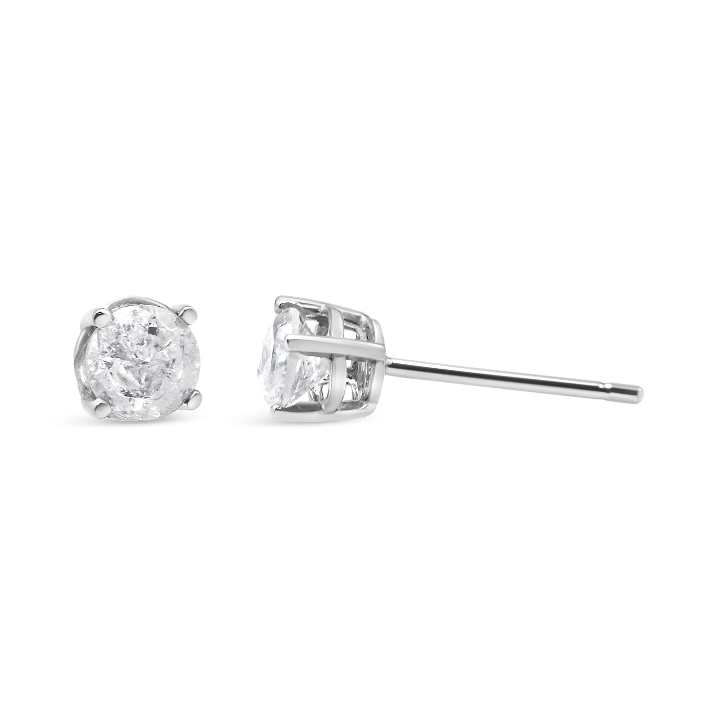 Pendientes clásicos de tuerca de oro blanco de 14K con diamante cultivado de 3/4 Cttw y 4 puntas (color F-G, claridad VS2-SI1)