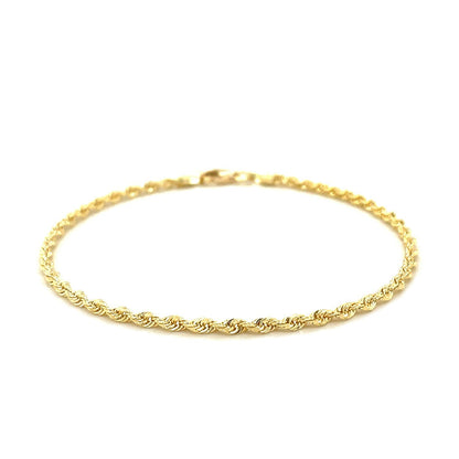 Pulsera de cuerda de oro amarillo macizo de 14k de 2.5mm con corte de diamante