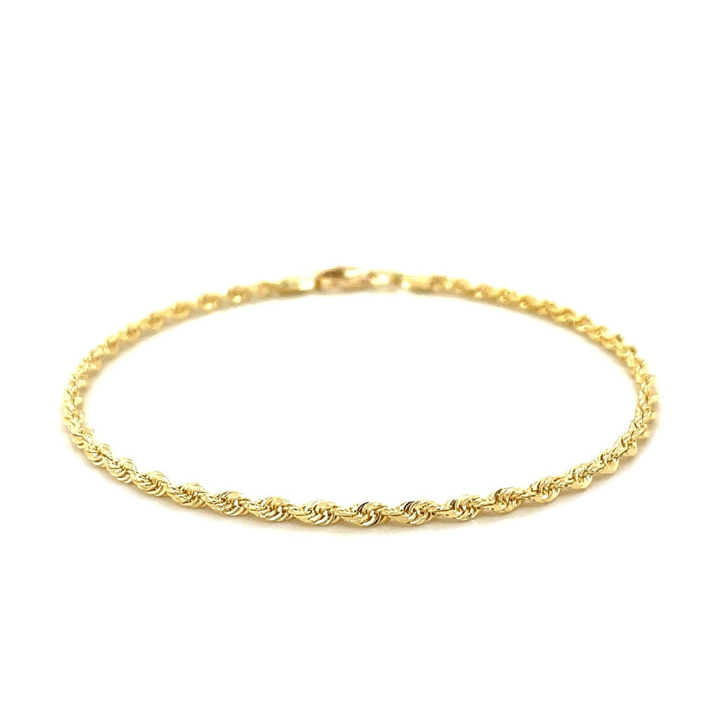 Pulsera de 2.5mm de oro amarillo de 10k sólido con diseño de cuerda y corte diamante