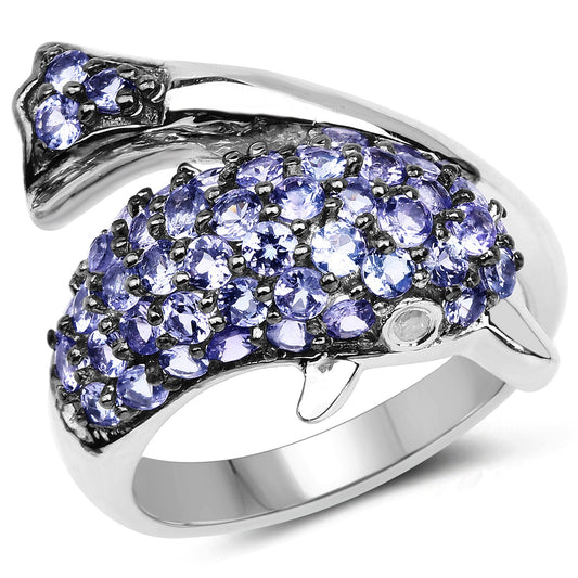 Anillo de plata de ley .925 con tanzanita genuina de 1,45 quilates y diamantes blancos