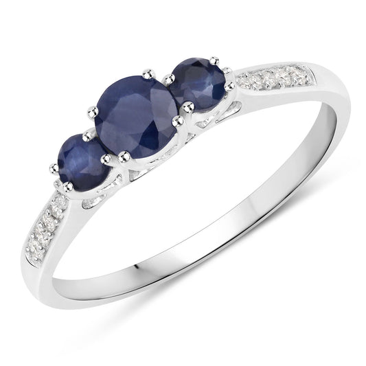 Anillo de oro blanco de 14K con zafiro azul genuino de 0,56 quilates y diamantes blancos