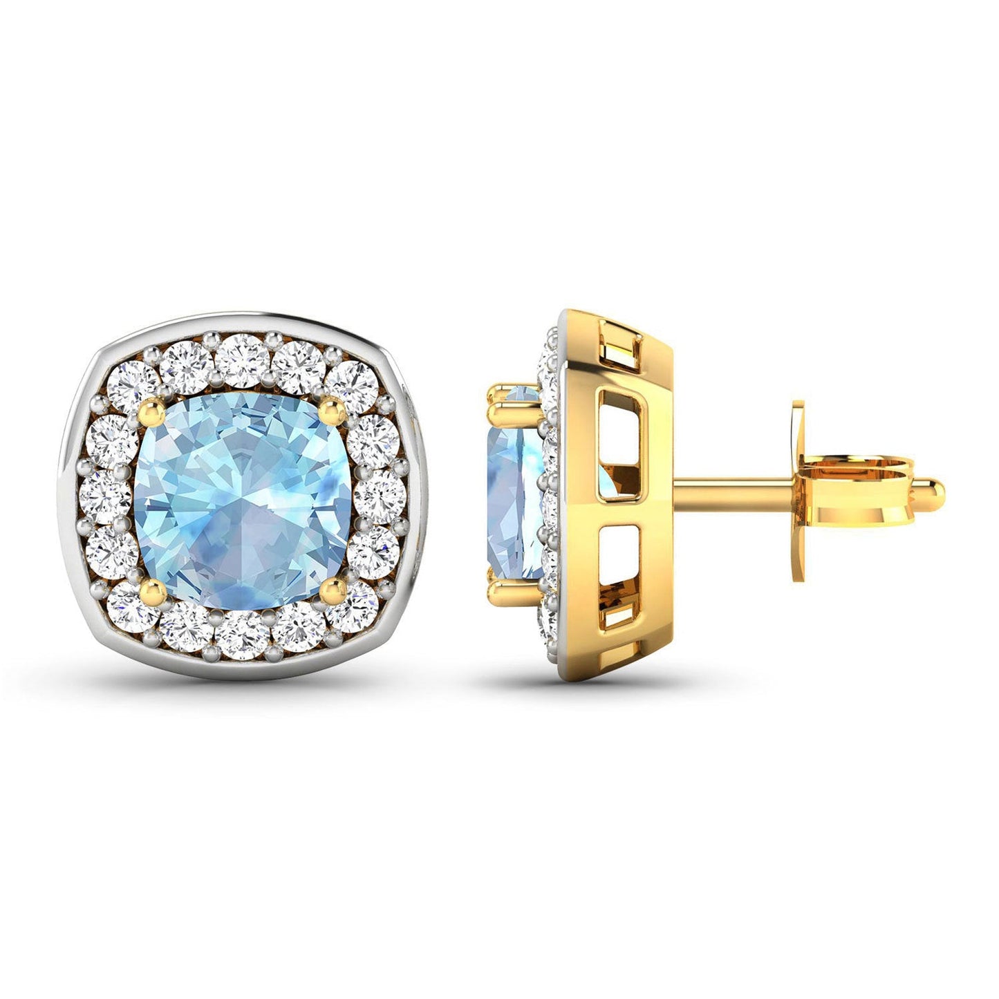 Pendientes de oro amarillo de 14 quilates con aguamarina genuina de 1,95 quilates y diamantes blancos