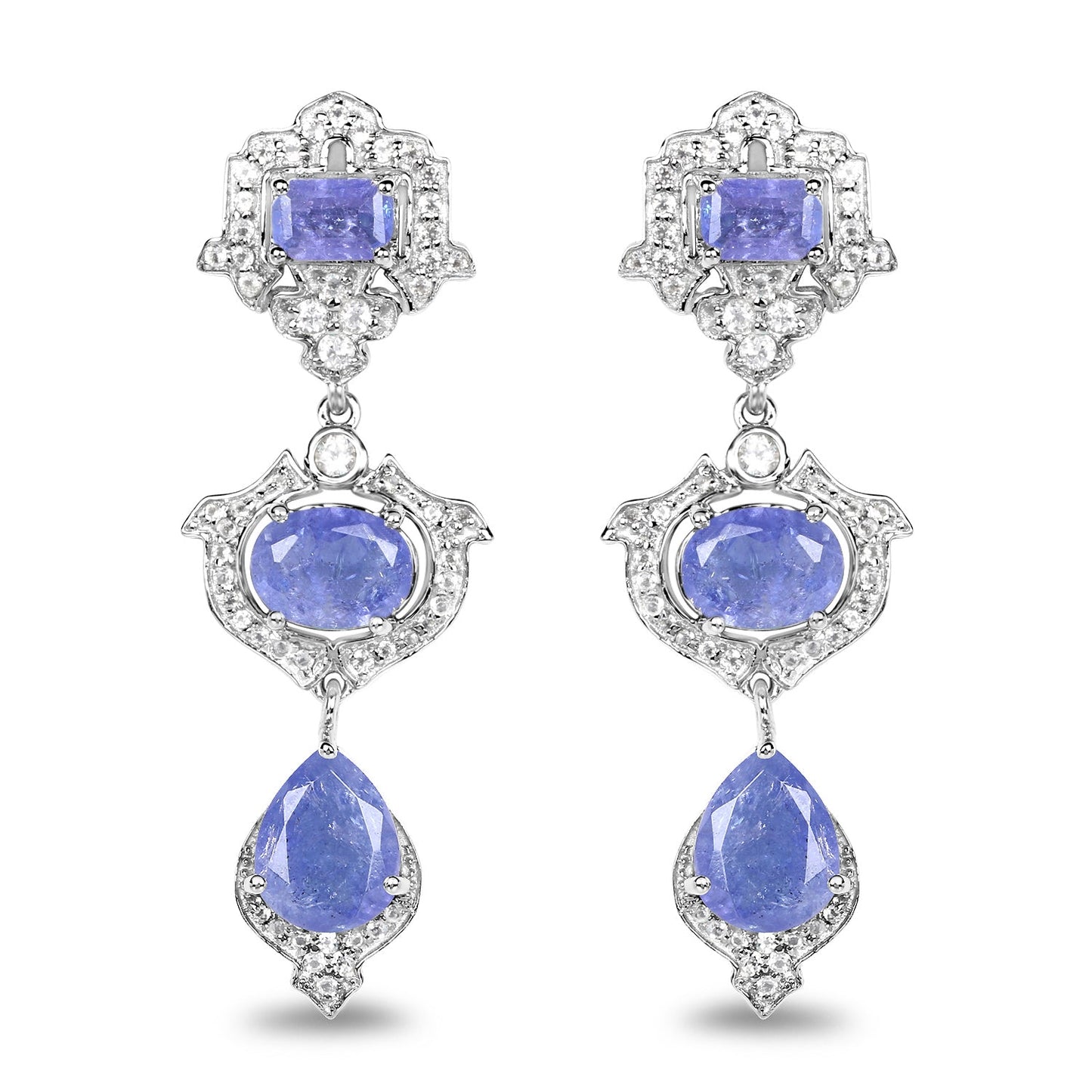 Aretes de plata de ley .925 con tanzanita genuina de 7.73 quilates y topacio blanco