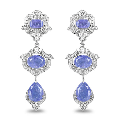 Aretes de plata de ley .925 con tanzanita genuina de 7.73 quilates y topacio blanco
