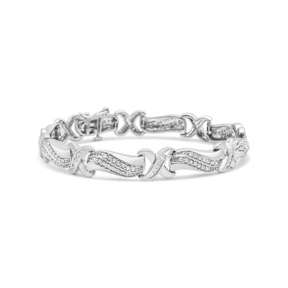 Pulsera de tenis con eslabones ondulados y en X de plata de ley .925 con diamantes de 1.75 quilates en total (color I-J, claridad I3) - 7"