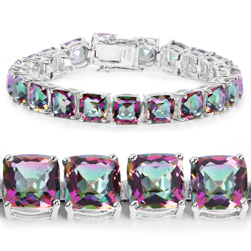 Brazalete de 48,93 quilates de auténtico cuarzo arcoíris en plata de ley 925