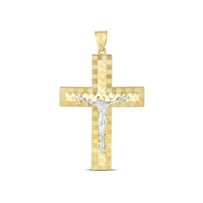 Colgante de cruz de oro de dos tonos de 14k con acabado pulido brillante y corte de diamante