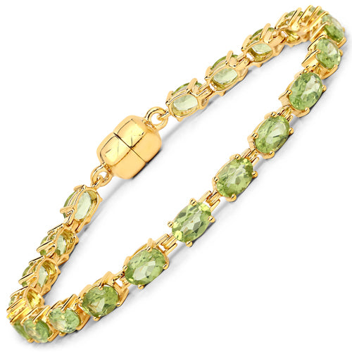 Pulsera de plata de ley .925 bañada en oro amarillo de 18K con peridoto auténtico de 9,03 quilates