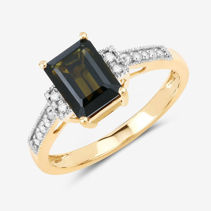 Anillo de oro amarillo de 14 quilates con turmalina verde genuina de 1,73 quilates y diamantes blancos