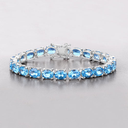 35.20 Carat Genuine Swiss Blue Topaz .925 Sterling Silver Bracelet