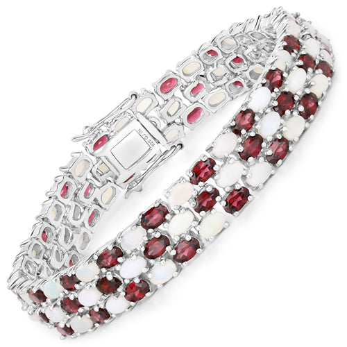 Pulsera de Plata de Ley .925 con Ópalo Genuino y Rodolita de 24.08 Quilates