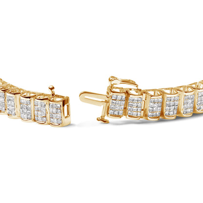 Pulsera de tenis con eslabones de hebilla de oro amarillo de 14K con diamantes de talla princesa engastados invisibles de 5.0 Cttw (Color H-I, Claridad SI2-I1) - Tamaño 7.25"