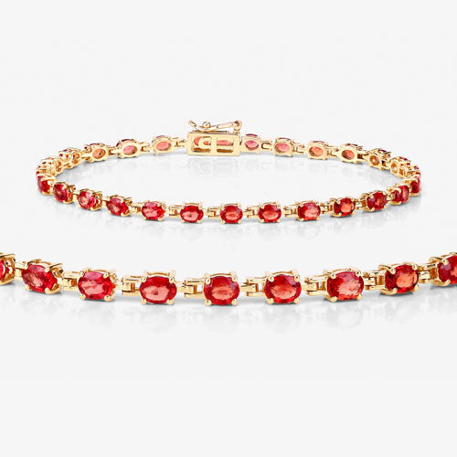 Pulsera de zafiro naranja genuino de 7.00 quilates de oro amarillo de 14 quilates