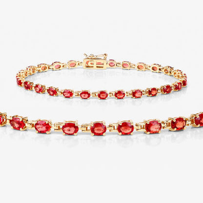 Pulsera de zafiro naranja genuino de 7.00 quilates de oro amarillo de 14 quilates