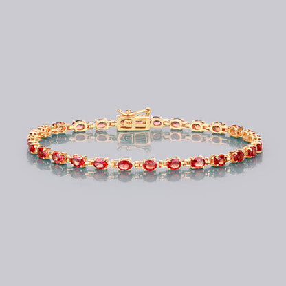 Pulsera de zafiro naranja genuino de 7.00 quilates de oro amarillo de 14 quilates