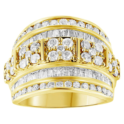 Anillo de plata de ley .925 con diamantes redondos y de talla baguette de 2.0 Cttw, engastados en canal en varias filas, diseño cónico, tipo cóctel (Color I-J, Claridad I3) - Talla 7