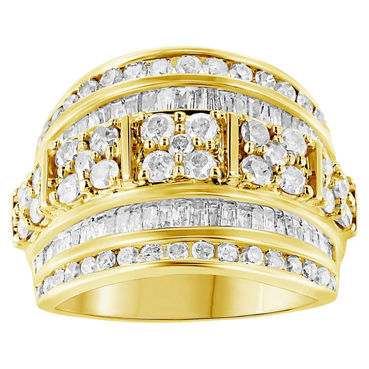 Anillo de plata de ley .925 con diamantes redondos y de talla baguette de 2.0 Cttw, engastados en canal en varias filas, diseño cónico, tipo cóctel (Color I-J, Claridad I3) - Talla 7