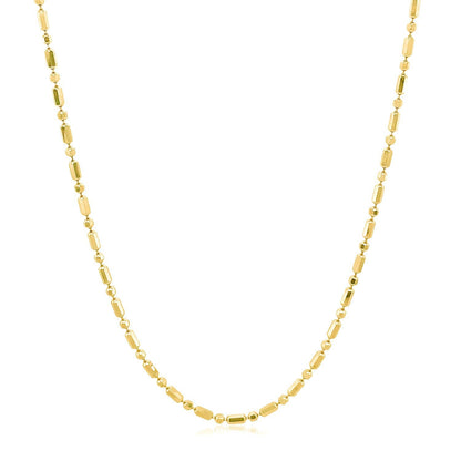 Cadena de Oro Amarillo de 14k con Cuentas Alternas Talladas con Diamante de 1.5mm