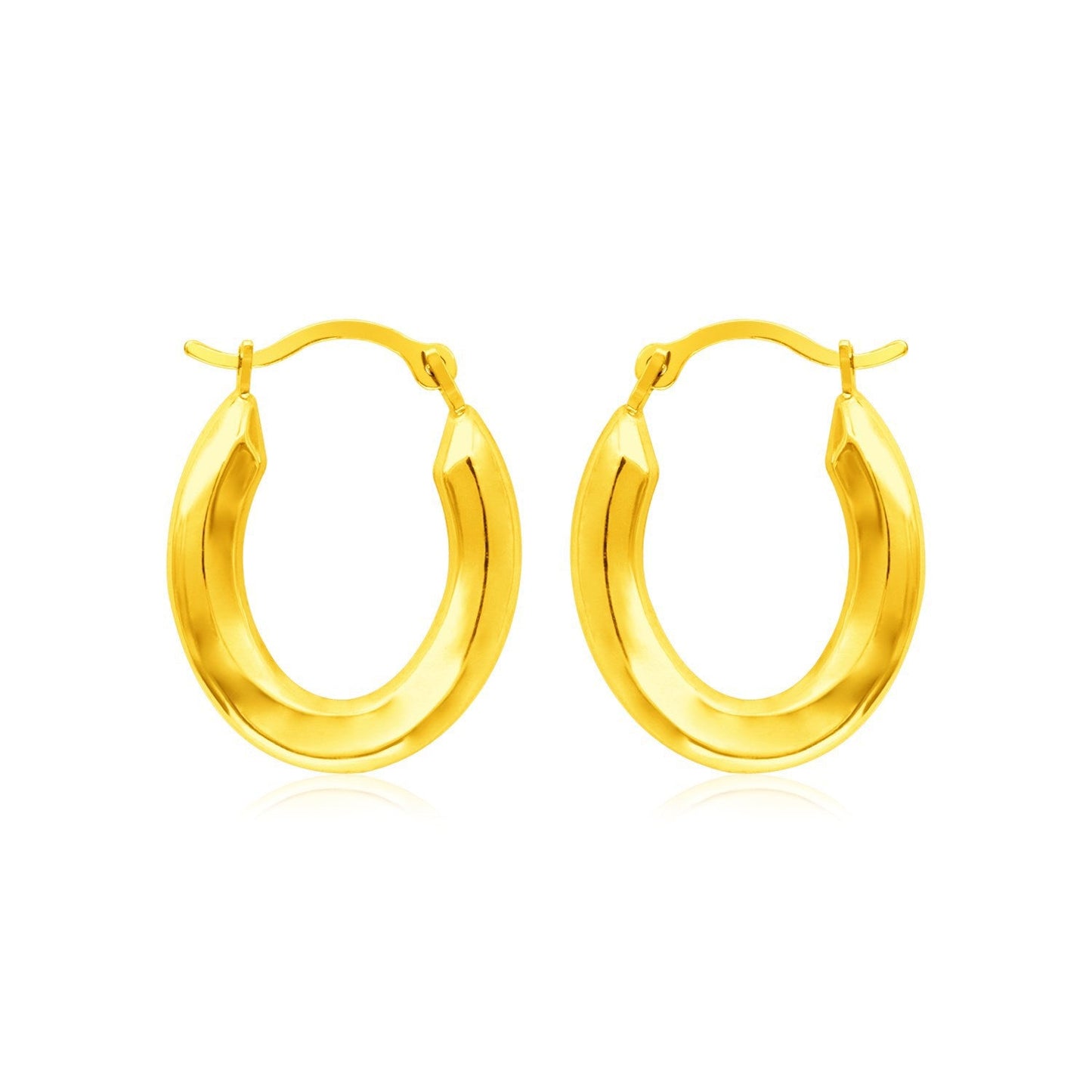 Pendientes de aro ovales pulidos de oro amarillo de 14k