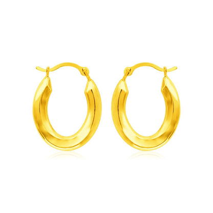 Pendientes de aro ovales pulidos de oro amarillo de 14k