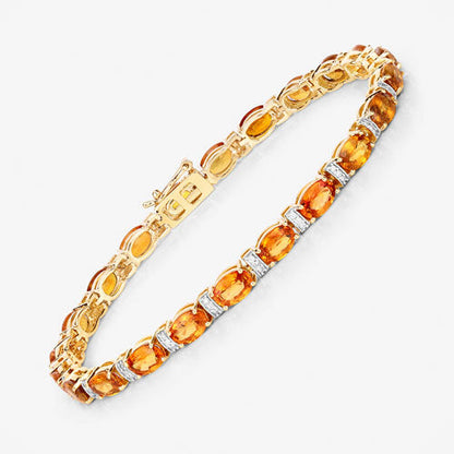 Pulsera de zafiro naranja genuino de 12,33 quilates y diamantes blancos de oro amarillo de 14 quilates