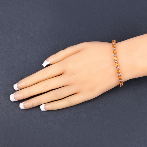Pulsera de zafiro naranja genuino de 12,33 quilates y diamantes blancos de oro amarillo de 14 quilates
