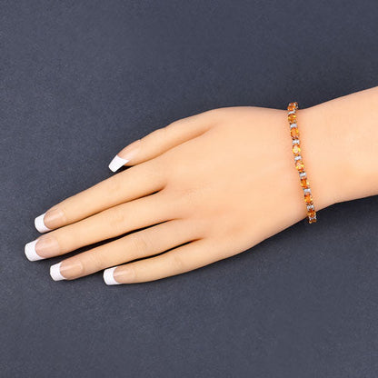 Pulsera de zafiro naranja genuino de 12,33 quilates y diamantes blancos de oro amarillo de 14 quilates