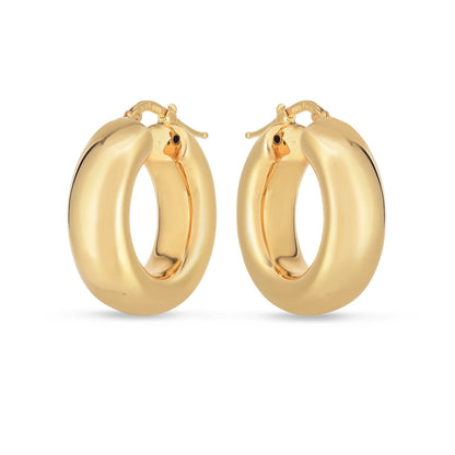 Pendientes de aro medianos inflados de oro amarillo de 14k
