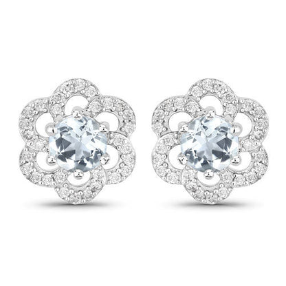 Pendientes de oro blanco de 14 quilates con aguamarina auténtica de 0,61 quilates y diamantes blancos