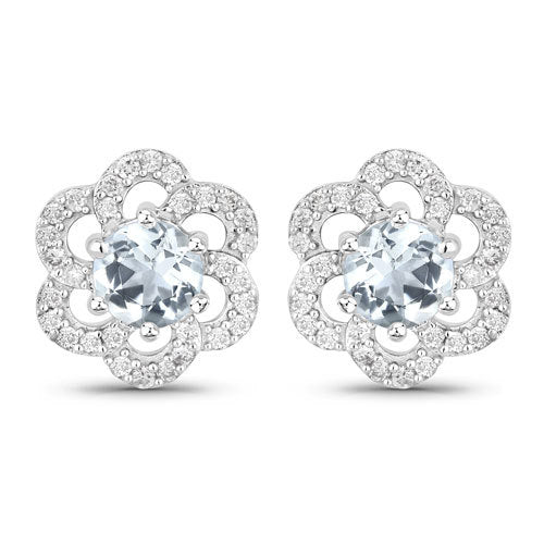 Pendientes de oro blanco de 14 quilates con aguamarina auténtica de 0,61 quilates y diamantes blancos