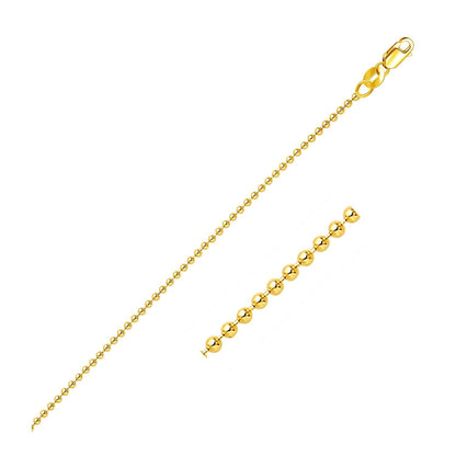Cadena de bolas de oro amarillo de 18k de 1,5 mm (1,50 mm)