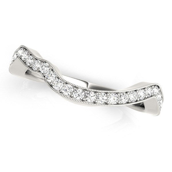 Anillo de boda con diamantes estilo curva milgrain de oro blanco de 14k (1/5 qt)