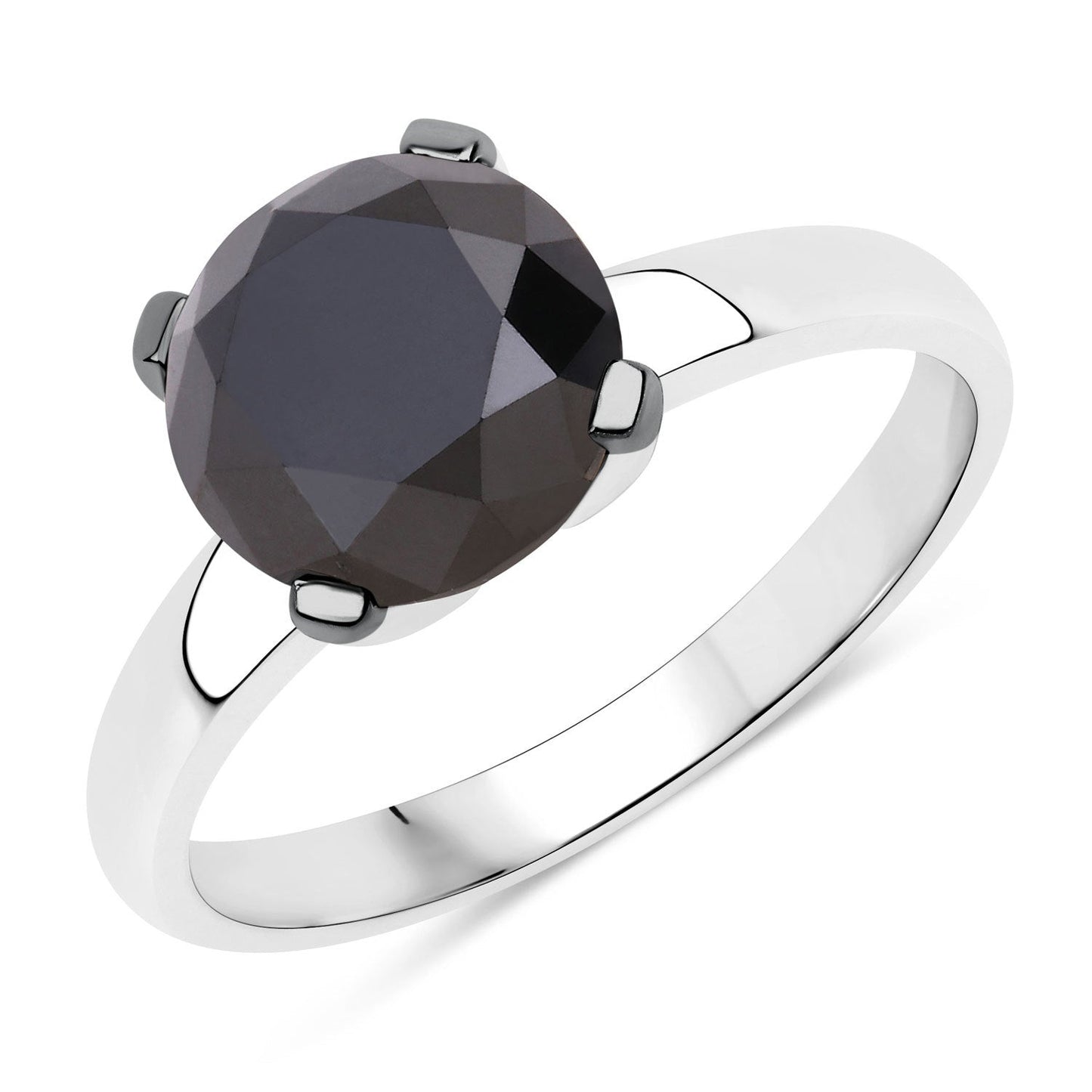 Anillo de oro blanco de 14K con diamante negro auténtico de 3.00 quilates