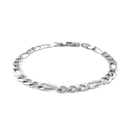 Pulsera Figaro sólida de oro blanco de 14k y 6.0 mm