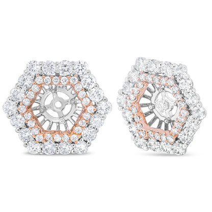 Anillo embellecedor para pendientes de tuerca redondos de 6 mm con doble halo de diamantes redondos de 1 7/8 Cttw de oro blanco y rosa de 14K (Color G-H, Claridad VS2-SI1)