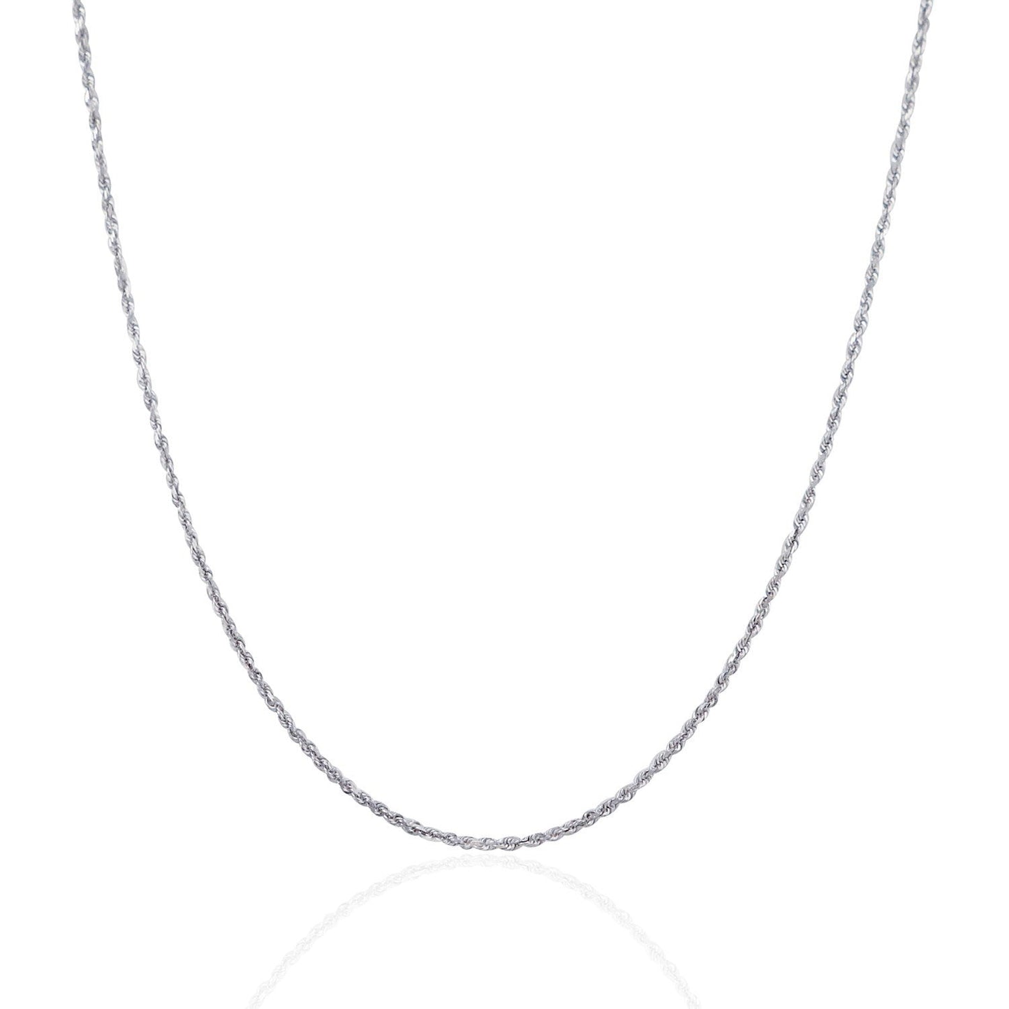 Cadena de cuerda sólida con corte de diamante de oro blanco de 10k y 1,4 mm