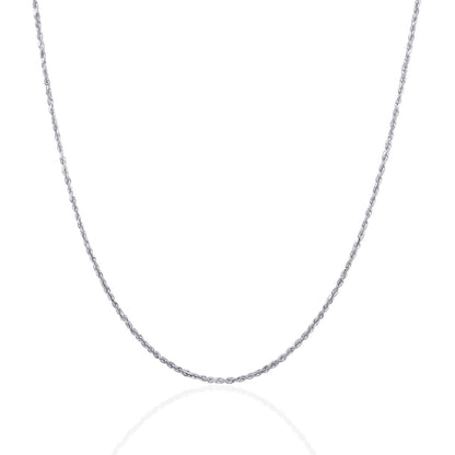Cadena de cuerda sólida con corte de diamante de oro blanco de 10k y 1,4 mm