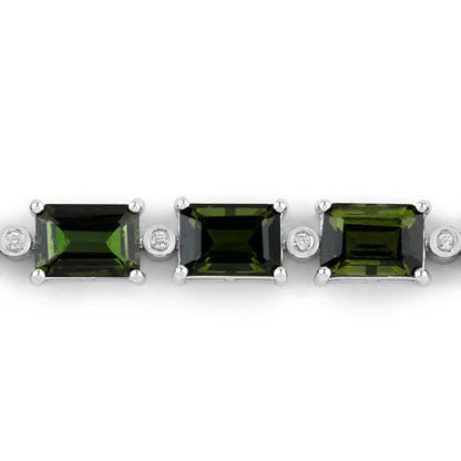 Pulsera de oro blanco de 14 quilates con turmalina verde genuina de 19,04 quilates y diamantes blancos