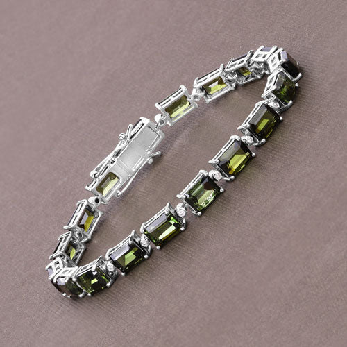 Pulsera de oro blanco de 14 quilates con turmalina verde genuina de 19,04 quilates y diamantes blancos