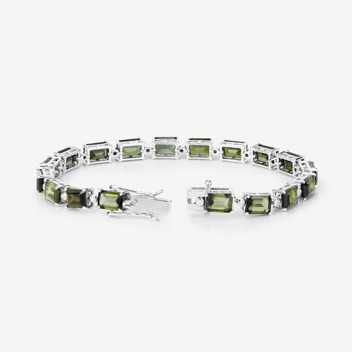 Pulsera de oro blanco de 14 quilates con turmalina verde genuina de 19,04 quilates y diamantes blancos